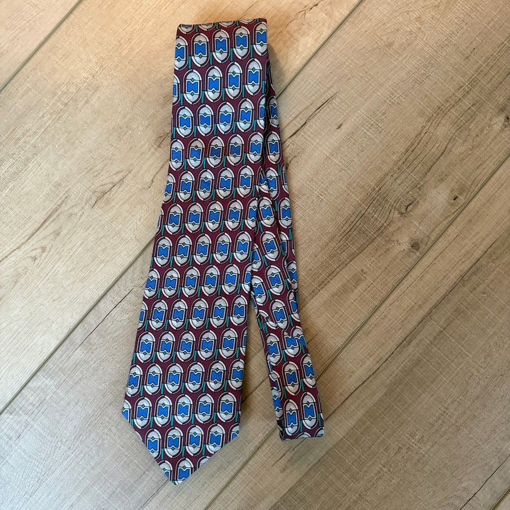 Christian Pelini All Silk Mens Tie Red Blue Geometric Business Classic 59x4”